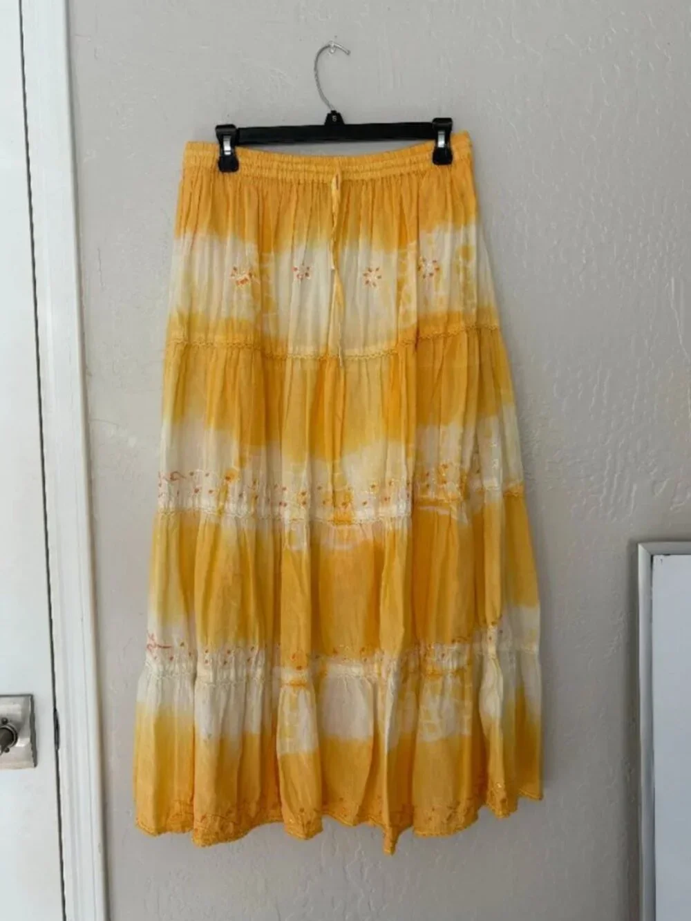Yellow and White NWT Tie Dye Coconut Republic Size Medium Vintage Maxi Skirt